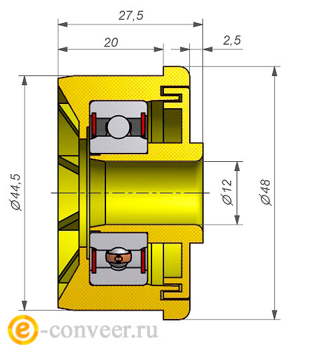 Компонент подшипникового узла для конвейерного ролика диаметром 50 мм.